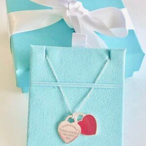 Return to Tiffany Silver Red Heart Two Tag Pendant Chain Necklace Small NEW! ❤️